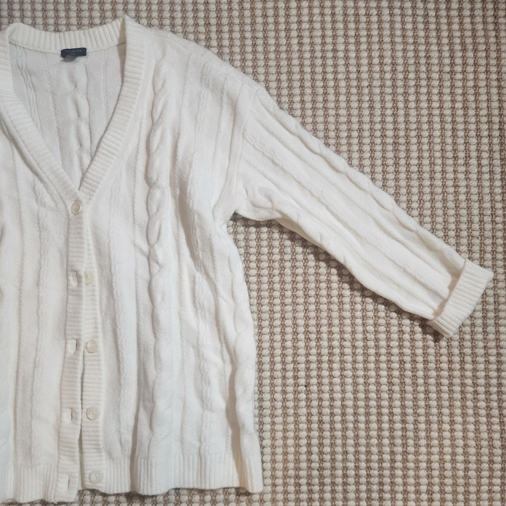 Talbots Ivory Cable Knit Cardigan - Picture 3 of 9